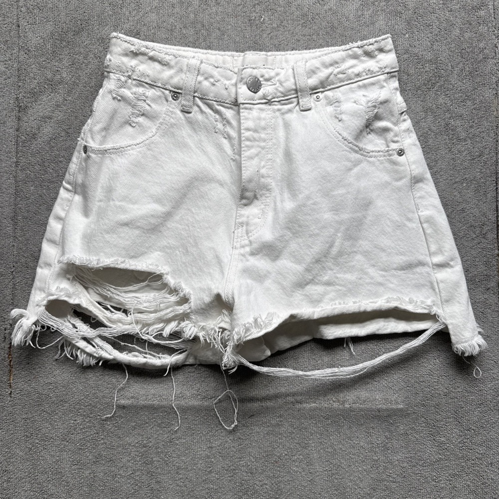 ROLLA'S Dusters Shorts size 24 White High Rise HR Slim Jean Distressed 2"